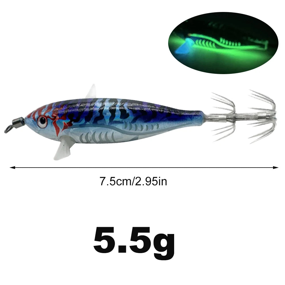 Horizontal wood Shrimp. 5.5g Luminous Floating lure. Squid Jigging, Shrimp ,Octopus.