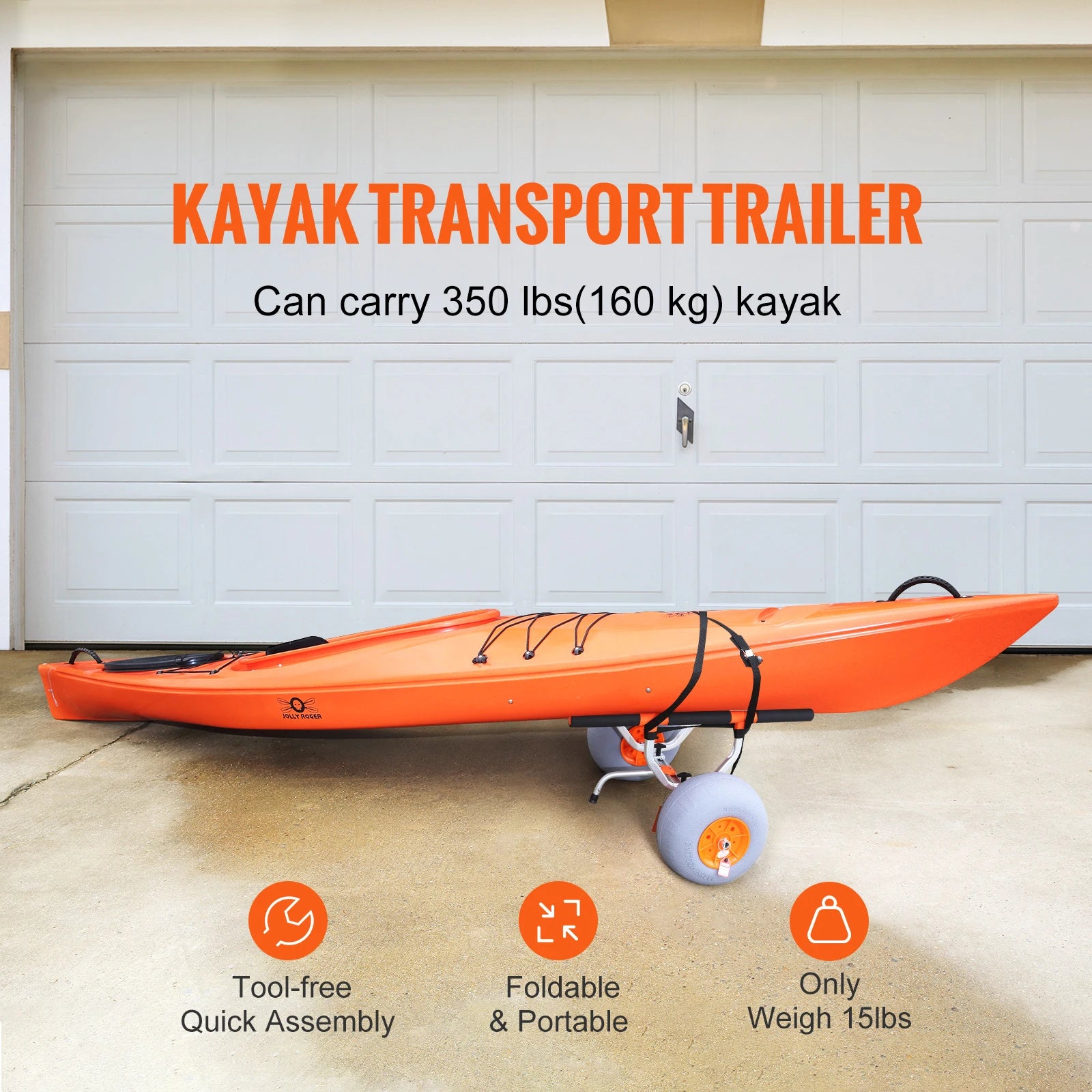 SucceBuy 350lbs Kayak Cart. Foldable, 12'' Tires.