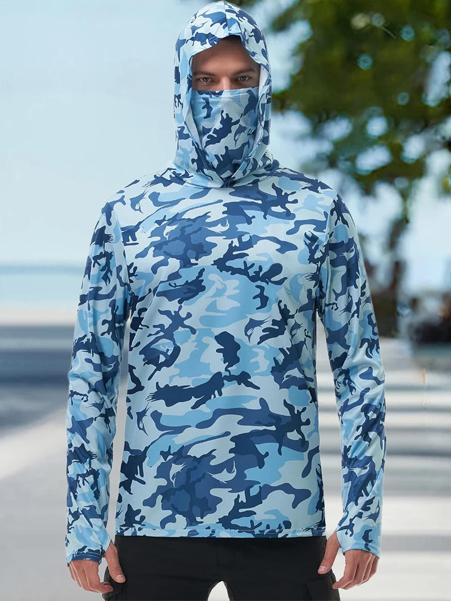 Fishing Hoodie With Built-In Face Mask For Sun Protection.