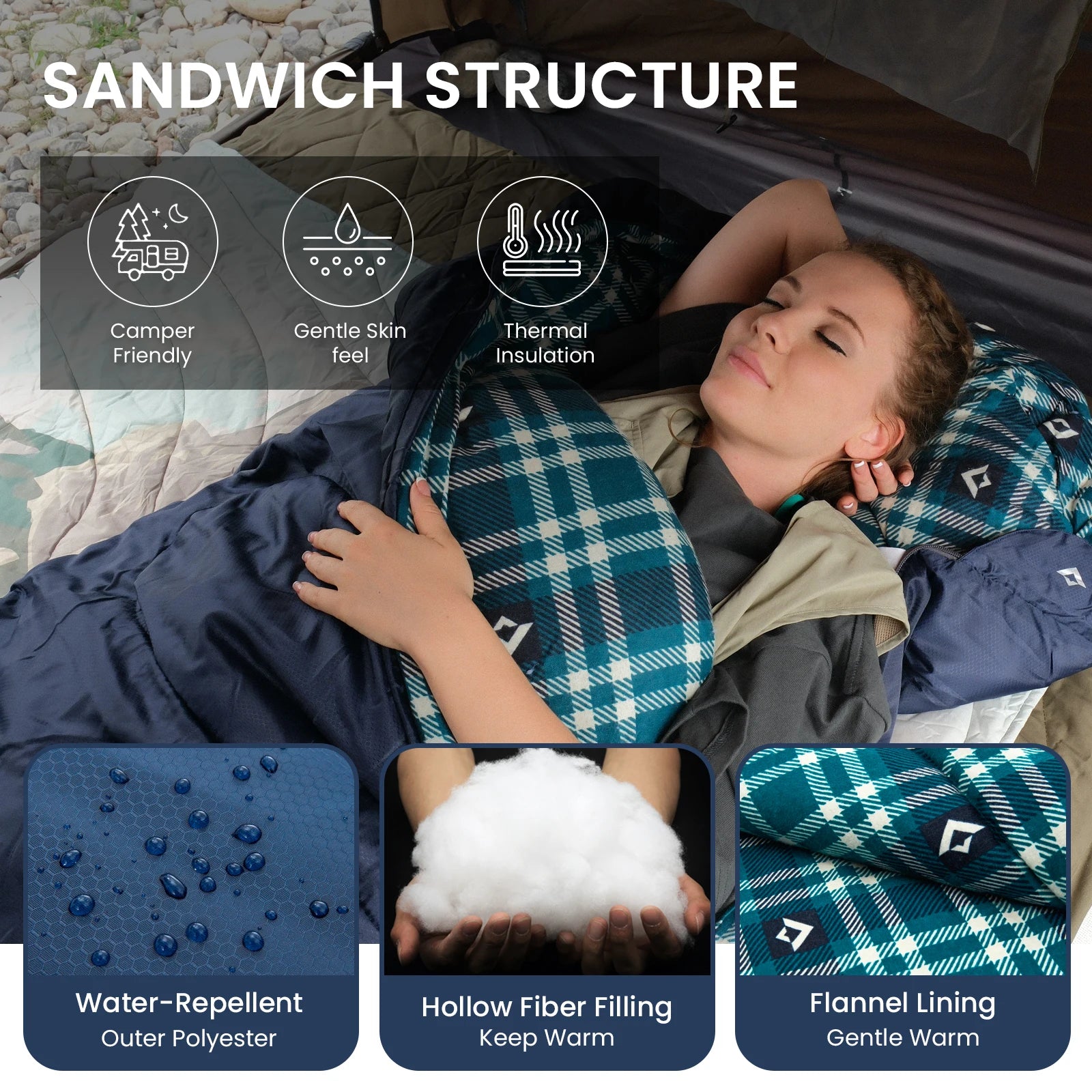 KingCamp Envelope Hooded Sleeping Bag, Cold Weather, Ultralight. Compression Sack .