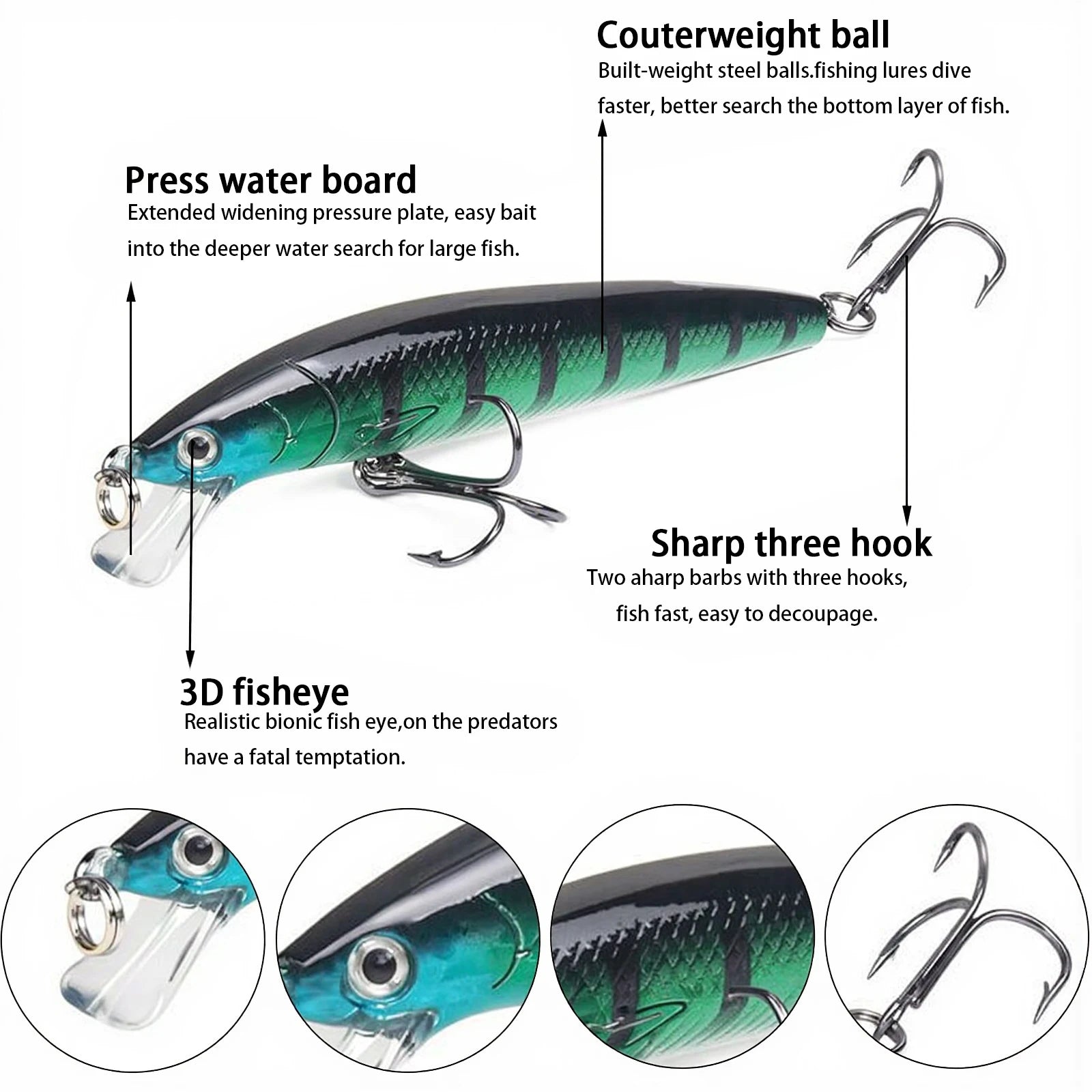 10 PCS Fishing Lure Set. Mini Bait Minnow, Floating, Crazy Wobblers .
