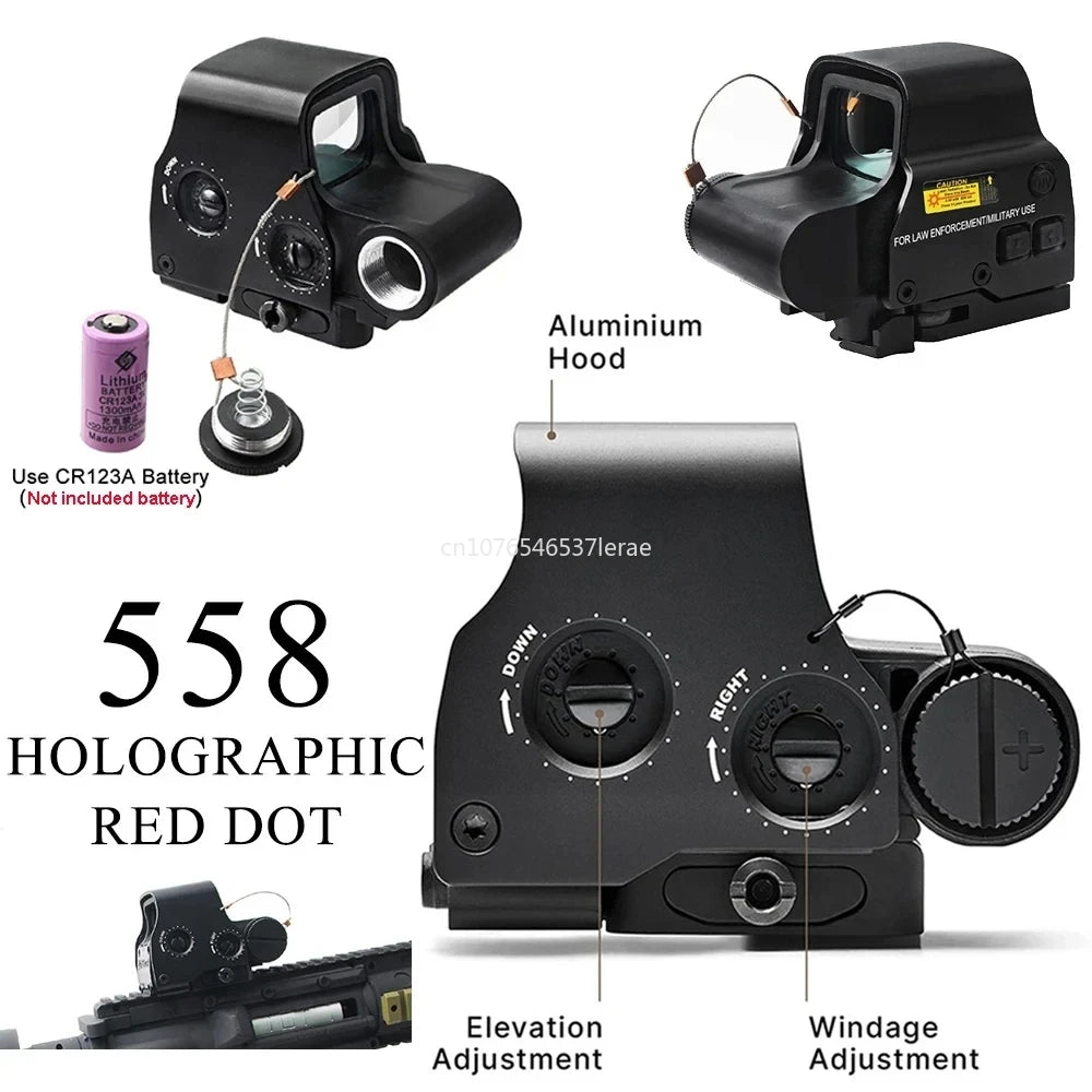 EOTECH 558 Holographic Collimator Red Dot Sight. G43/G33 3X, G45 5X Magnifier. W/20mm Rail Mounts & QD Lever.
