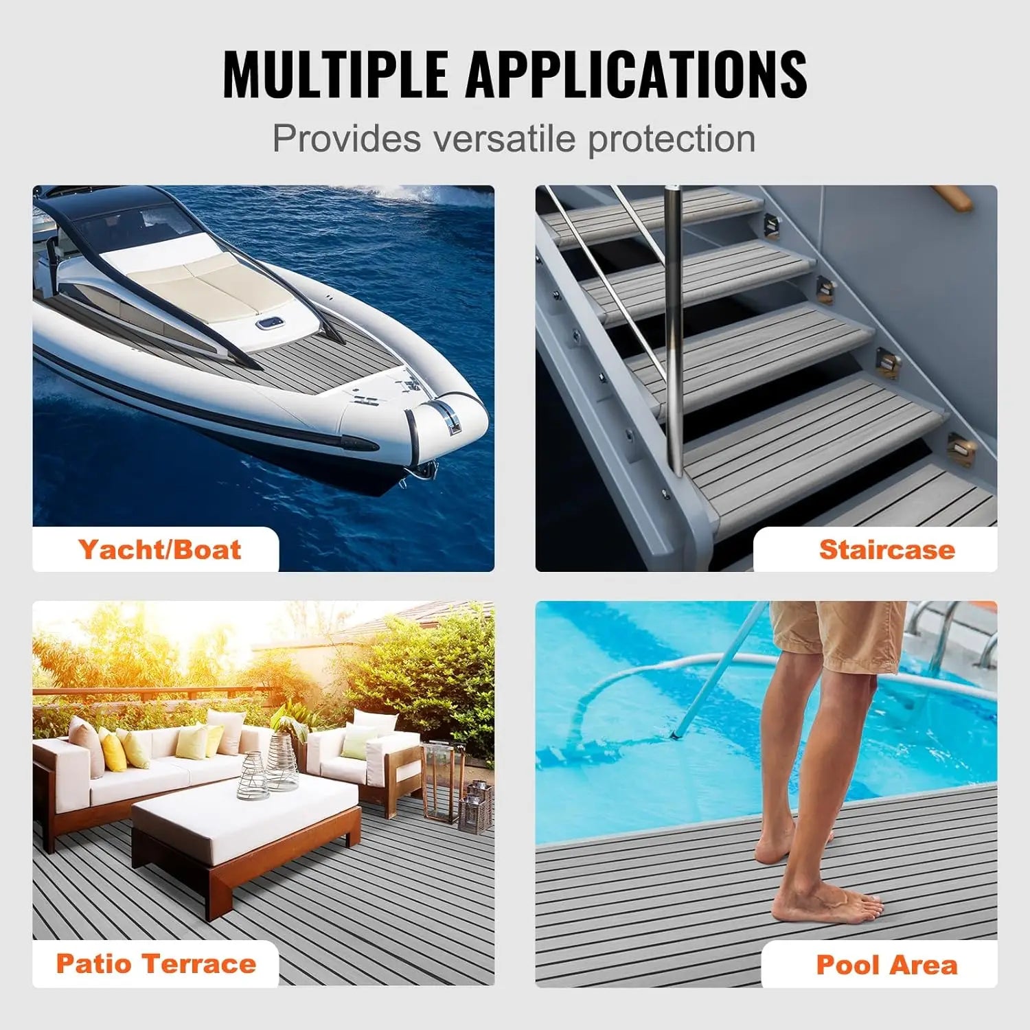 3 Sizes, Self-Adhesive EVA Foam Decking Sheet. Faux Teak.