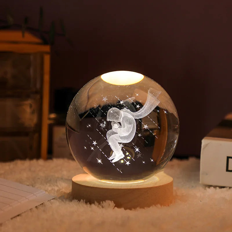 6/8cm 3D Crystal Ball Planet Night Light. Laser Engraved Solar System Globe. Home Desktop Decoration.