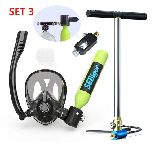 0.5L Diving Tank and Full Face Mask. 5-10 minutes underwater, Refillable.