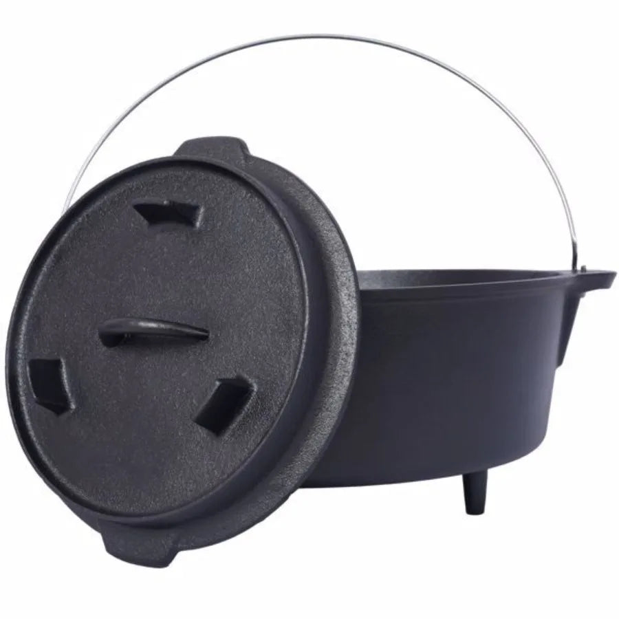 Pre Seasoned Cast Iron Dutch Oven With  Lid. Deep Pot For Fireplace.