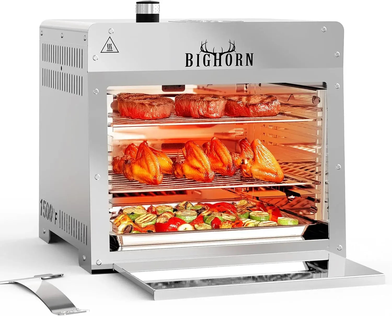 1500°F Small Infrared Propane Gas Grill – Portable Steak Broiler & Sear Station, Outdoor Salamander BBQ with Pizza Stone.