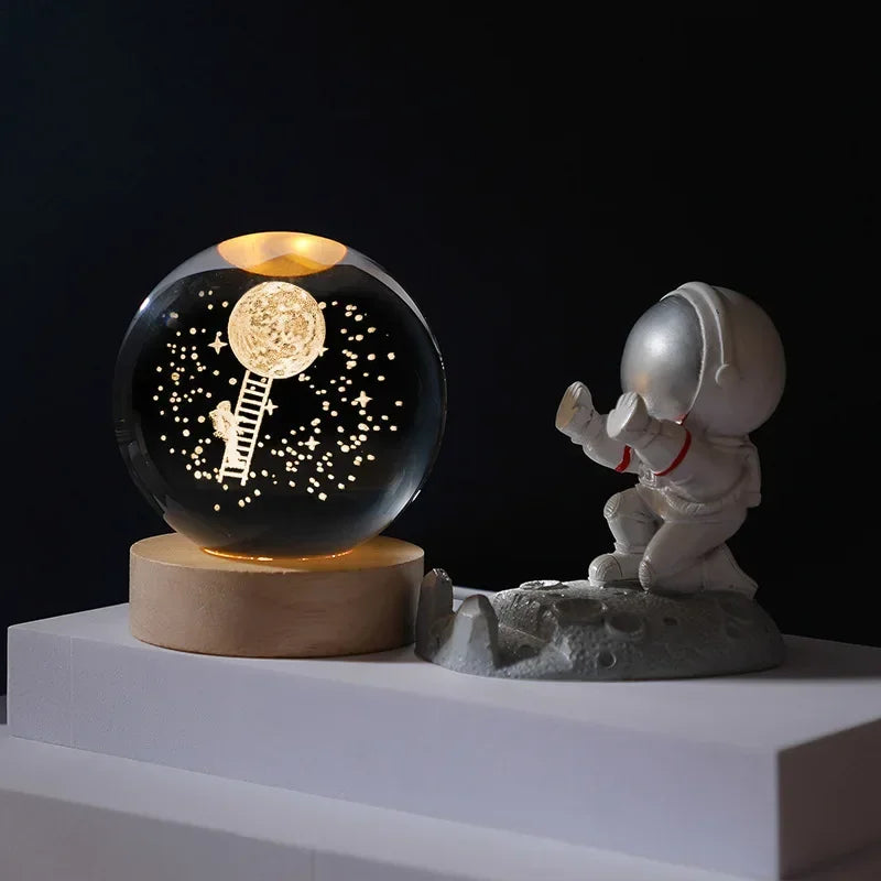 6/8cm 3D Crystal Ball Planet Night Light. Laser Engraved Solar System Globe. Home Desktop Decoration.
