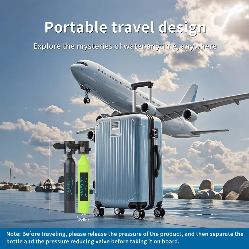 Scuba Diving Tank - 0.5L- 3000 PSI - Emergency Air Supply, Up To 10 Minutes Dive Time Backup.