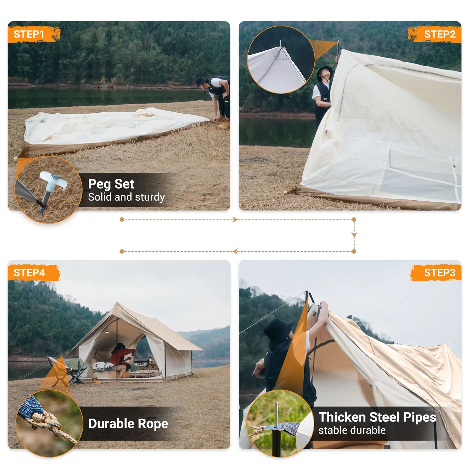 Camping Tent, Canopy And Mesh Tent Function. Glamping Tent With Huge Interior Space.