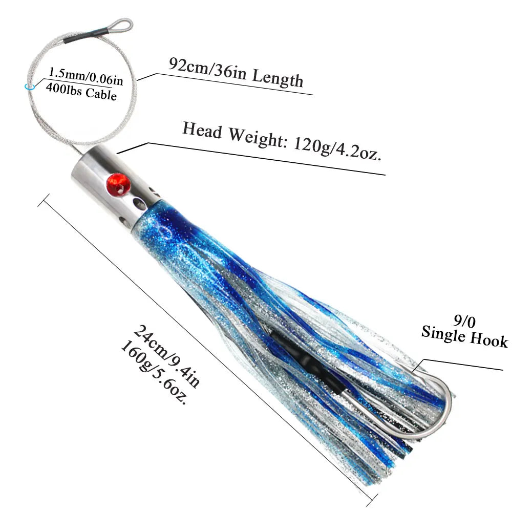 Viketech Offshore Stainless Steel Trolling Lures. 9.4" Lure, 9/0 Single Hookset .