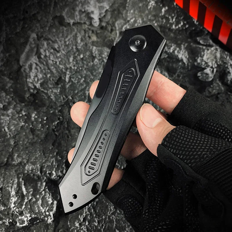 KS 7800 Folding Knife. Black Aluminum Handle. Camping -Hunting- Self-defense .