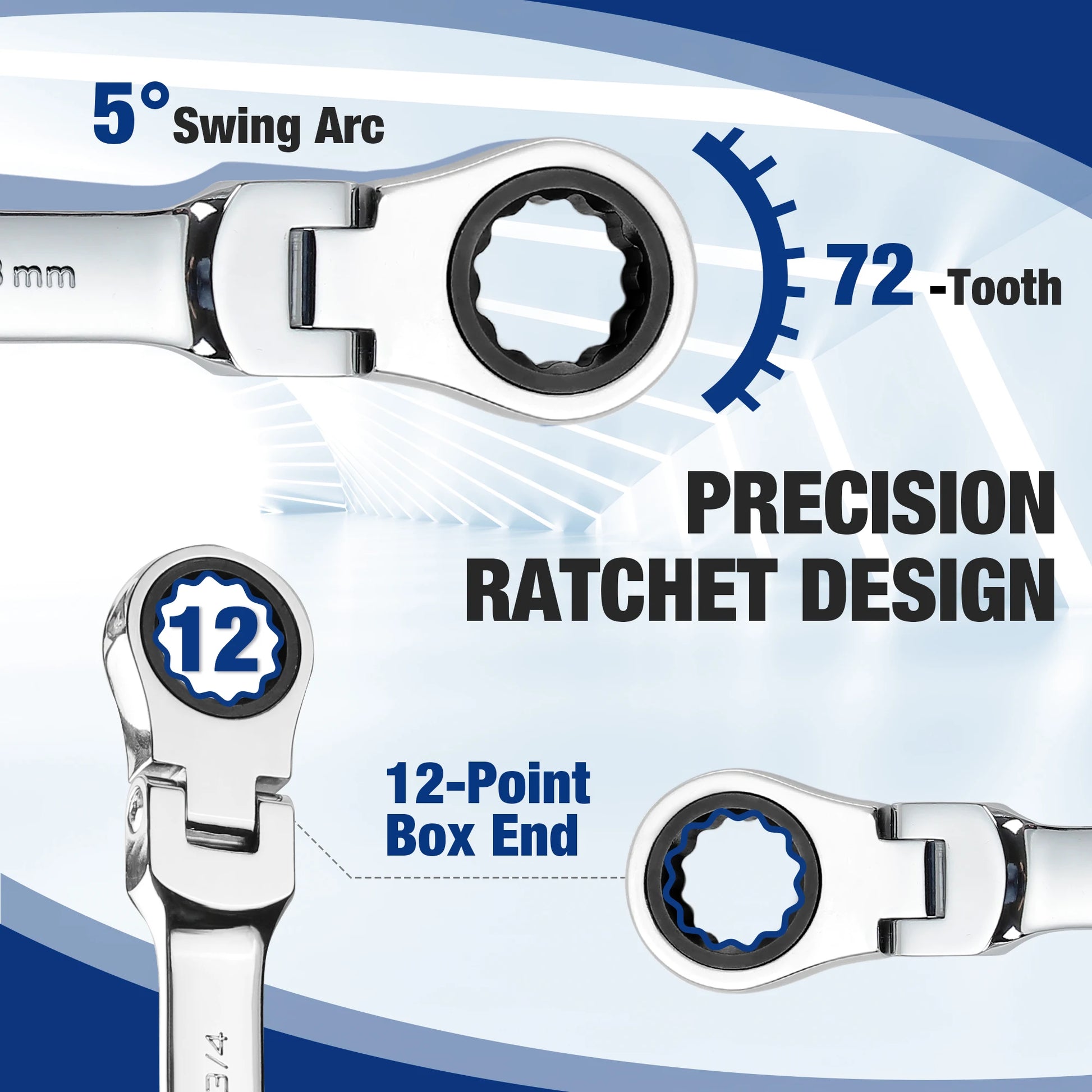 WORKPRO 22pcs Ratcheting Wrench Set. Flex-Head Ratchet Combination Wrench Sets with Organizer Box 72 Teeth.
