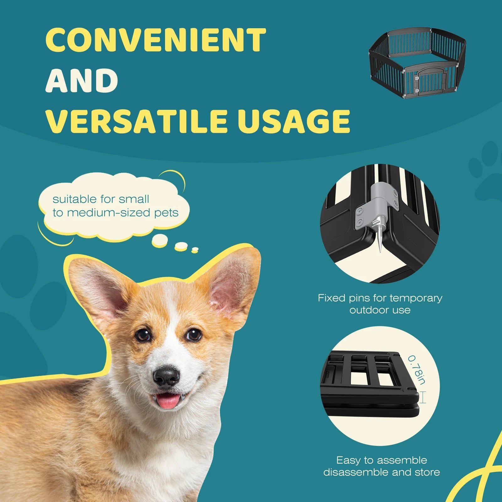 JHK Plastic Dog Playpen. 6 Panel- 24IN Expandable Pet Fence.
