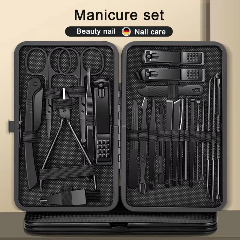 8/12/15/20/24pcs Black Nail Clipper Set. Pedicure, Knife, Stainless Steel, Nail Beauty Tool, Portable Travel Box.