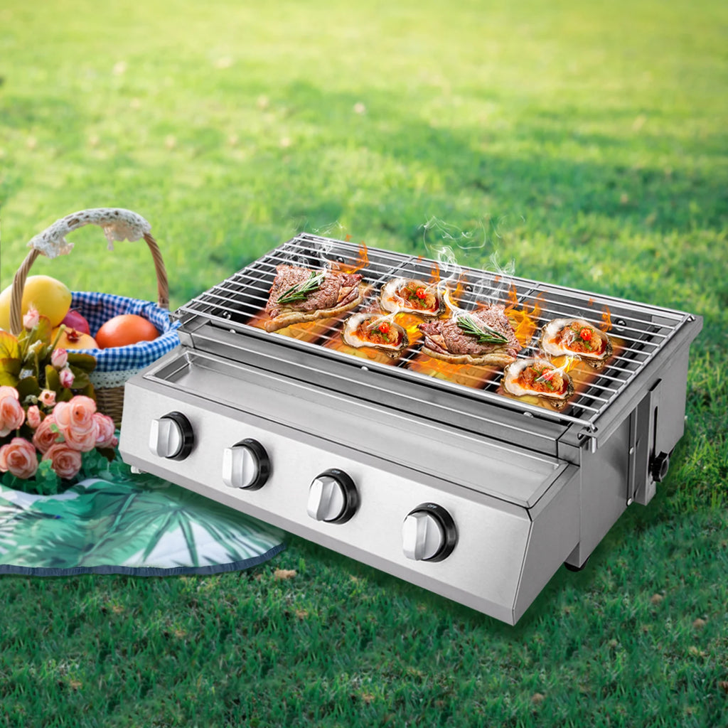 Stainless Steel ,Smokeless Barbecue Grill. 4 Burners LPG Gas.