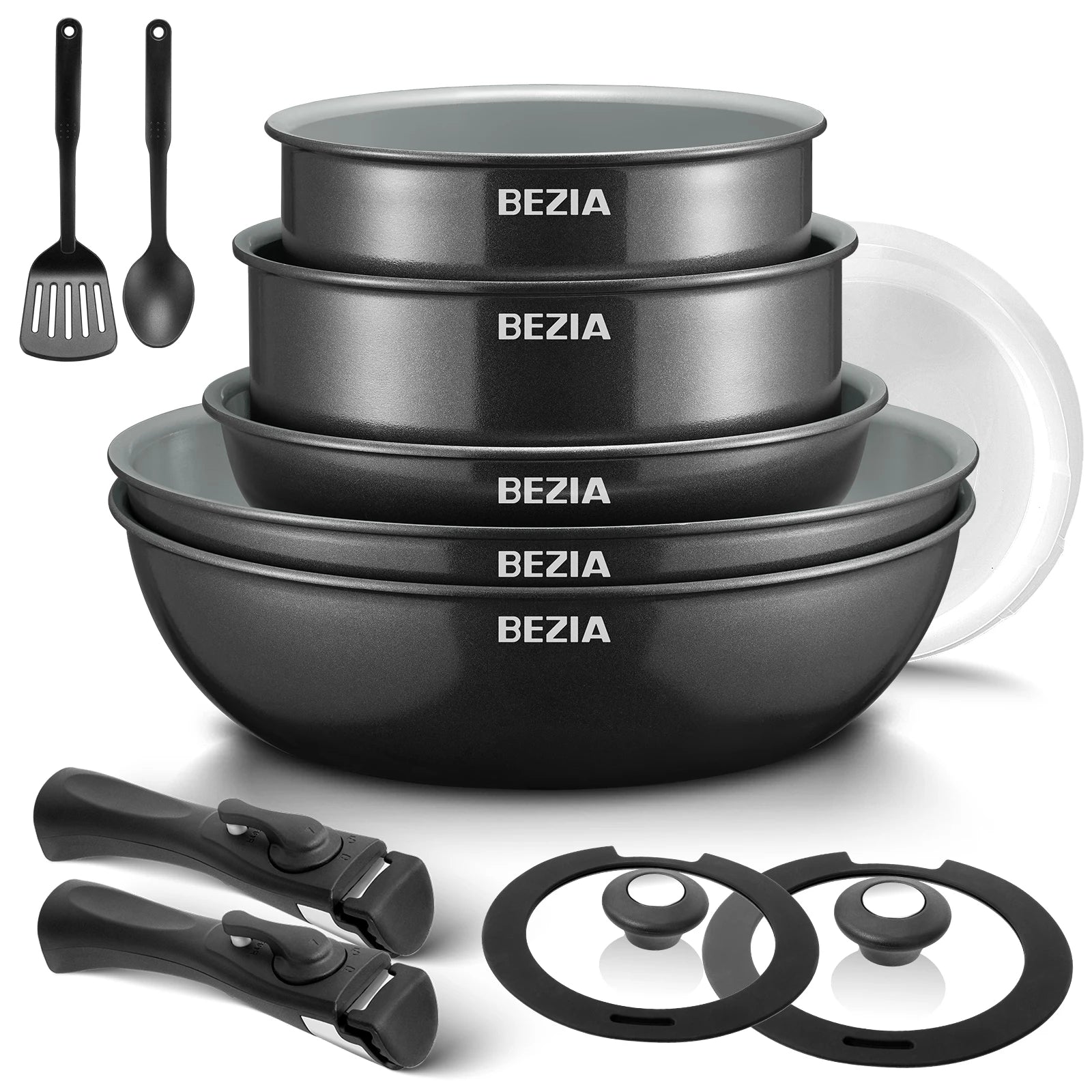 Induction Cookware With Ceramic Coating. Nonstick Set. 13pcs With Detachable Handles.