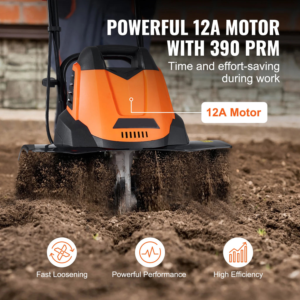 SucceBuy 12 Amp Electric Tiller - 18" Tilling Width - 3.94" Tilling Depth - Corded.