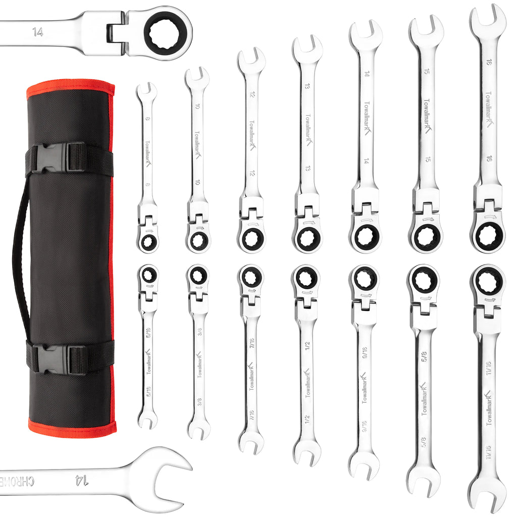 14pcs Ratcheting Wrench Set, Metric Flex Head, Combination, Cr-V Steel With Pouch.