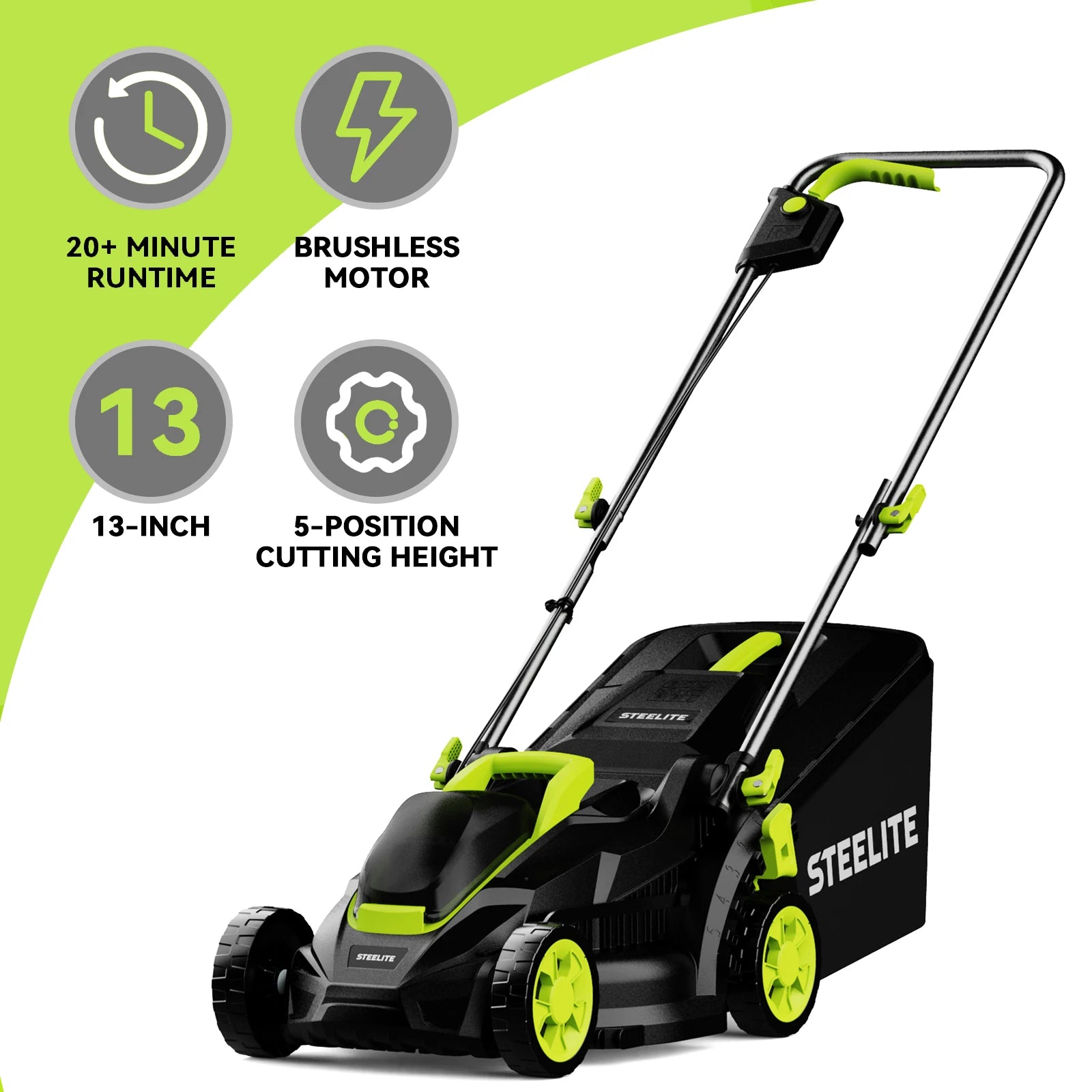 Deli 13" Electric Lawn Mower, 2-In-1 Lightweight - Brushless With 21V 4.0Ah Battery And Charger.