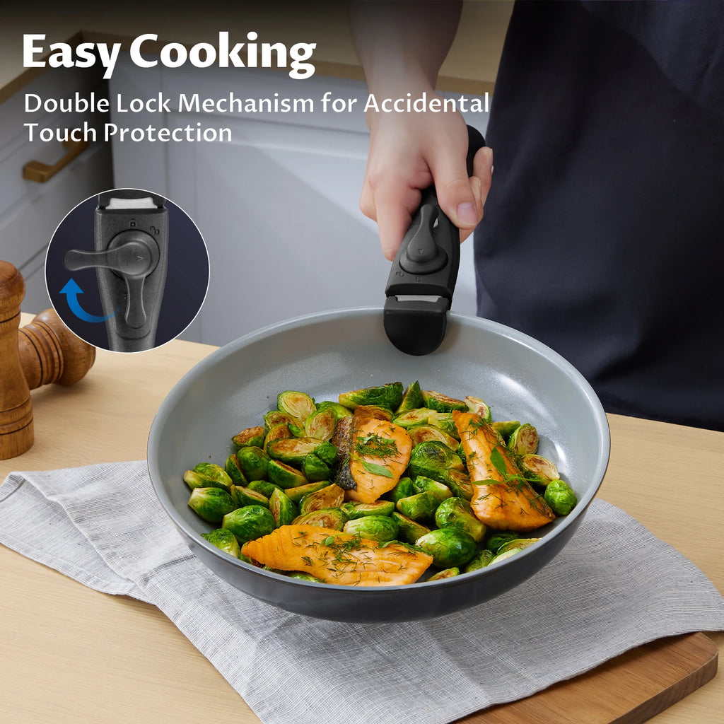 Induction Cookware With Ceramic Coating. Nonstick Set. 13pcs With Detachable Handles.
