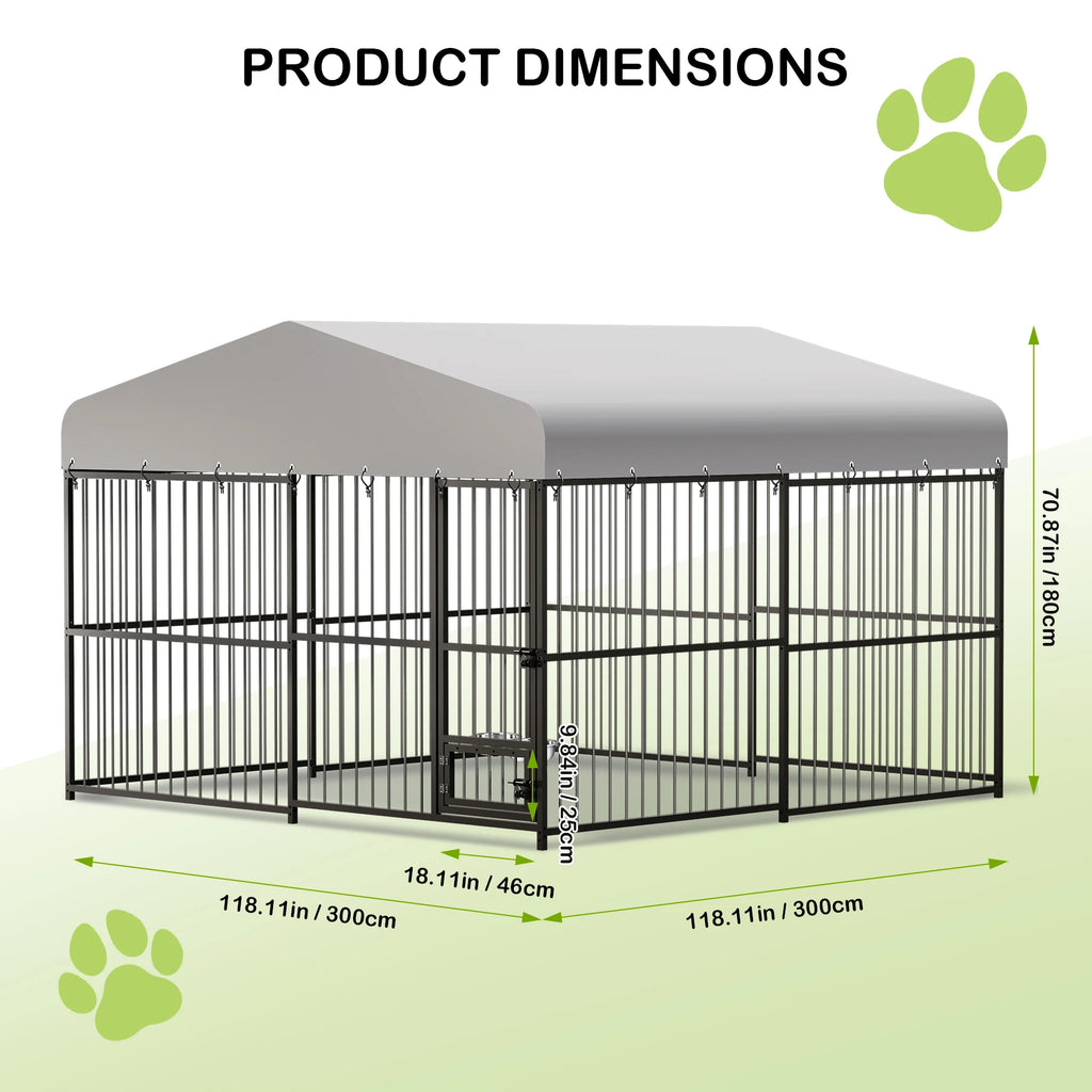 10X10X6FT Large Outdoor Dog Kennel With Roof, Safety Locks, UV & Water Resistant Cover.