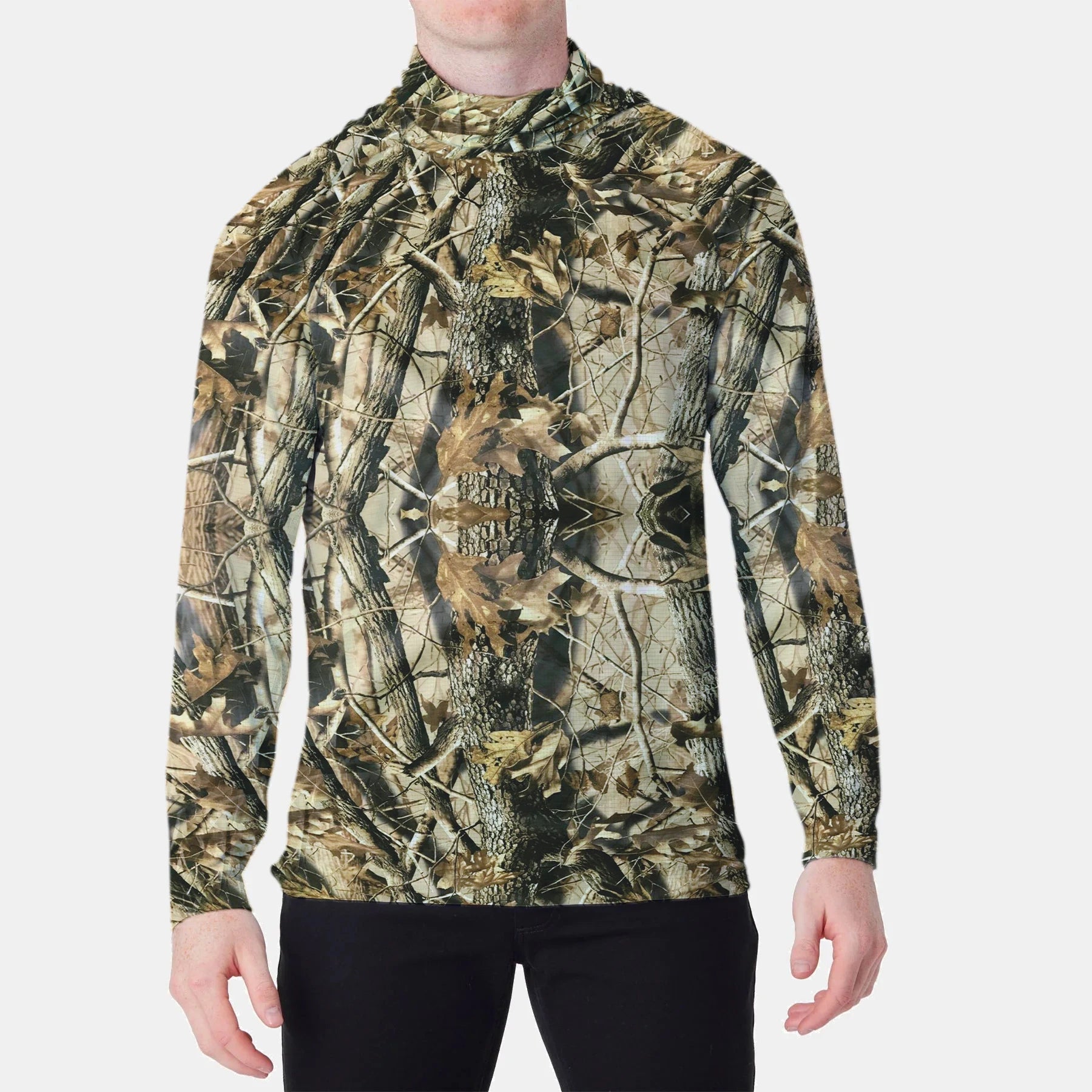 Fishing Hoodie. Long Sleeve - Sun Protection. Camouflaged.