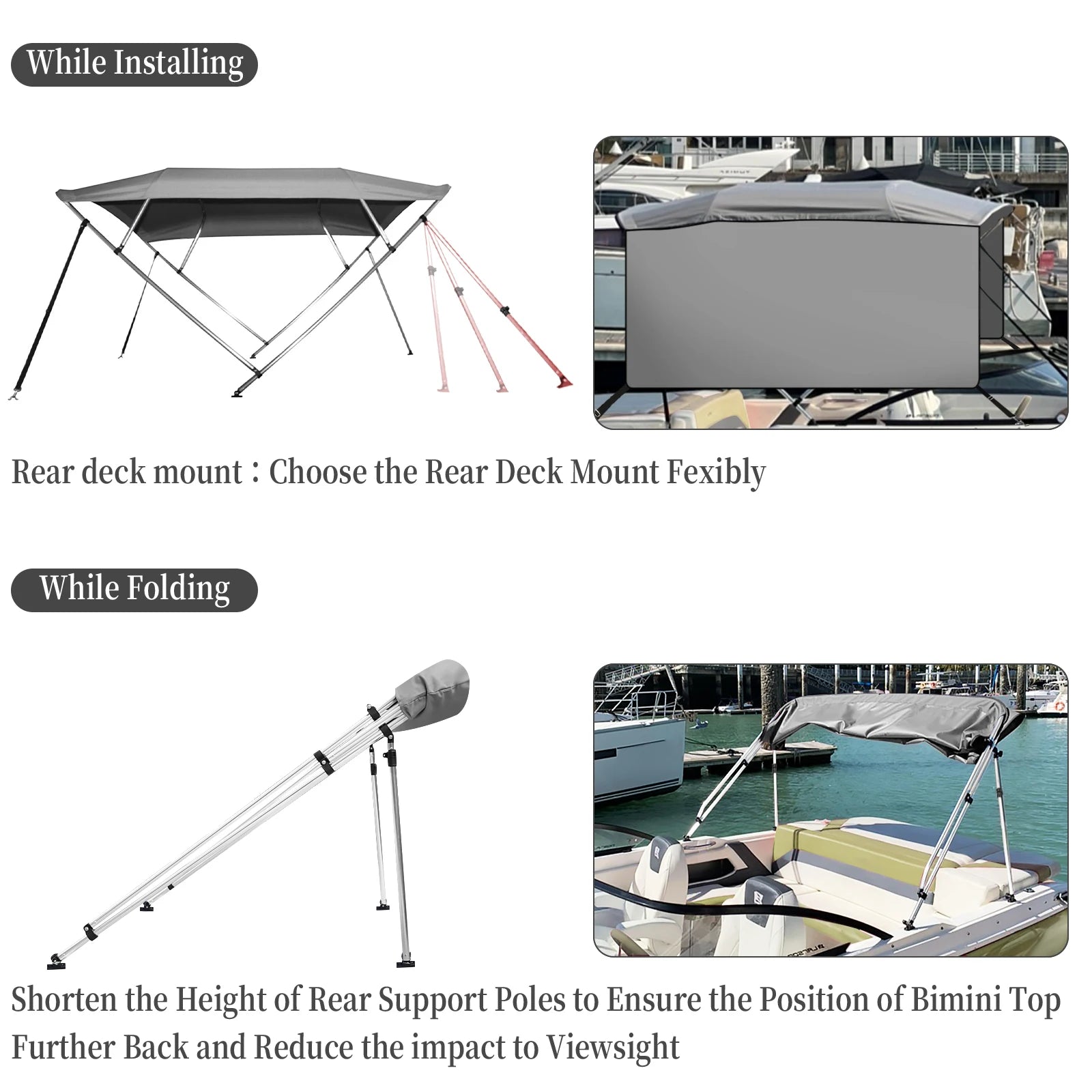 Boat Cover, Aluminum Alloy Frame, 600D Marine Grade Fabric. Adjustable Rear Support Poles.