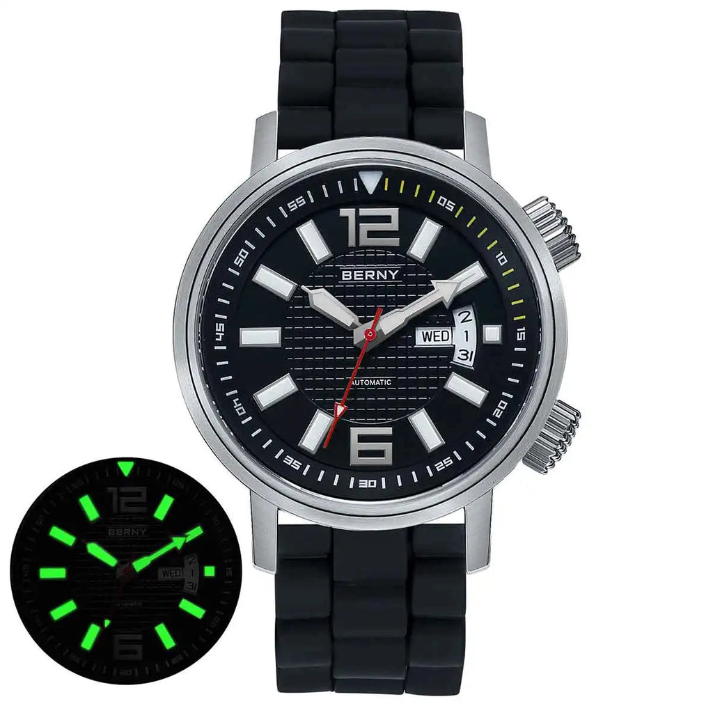 BERNY 20ATM Diver, Automatic Mechanical Watch. Luminous, Waterproof, Self Winding.