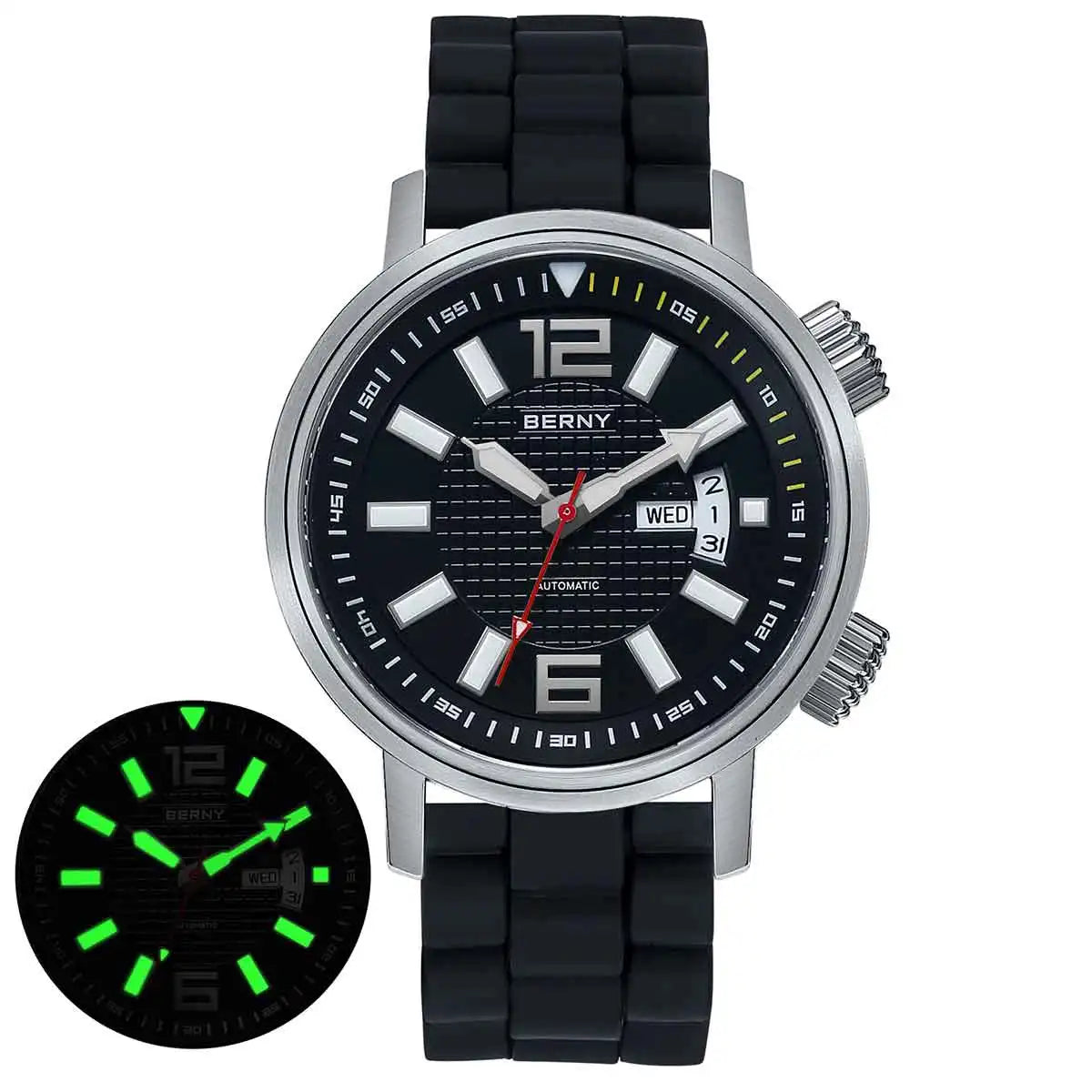 BERNY 20ATM Diver, Automatic Mechanical Watch. Luminous, Waterproof, Self Winding.