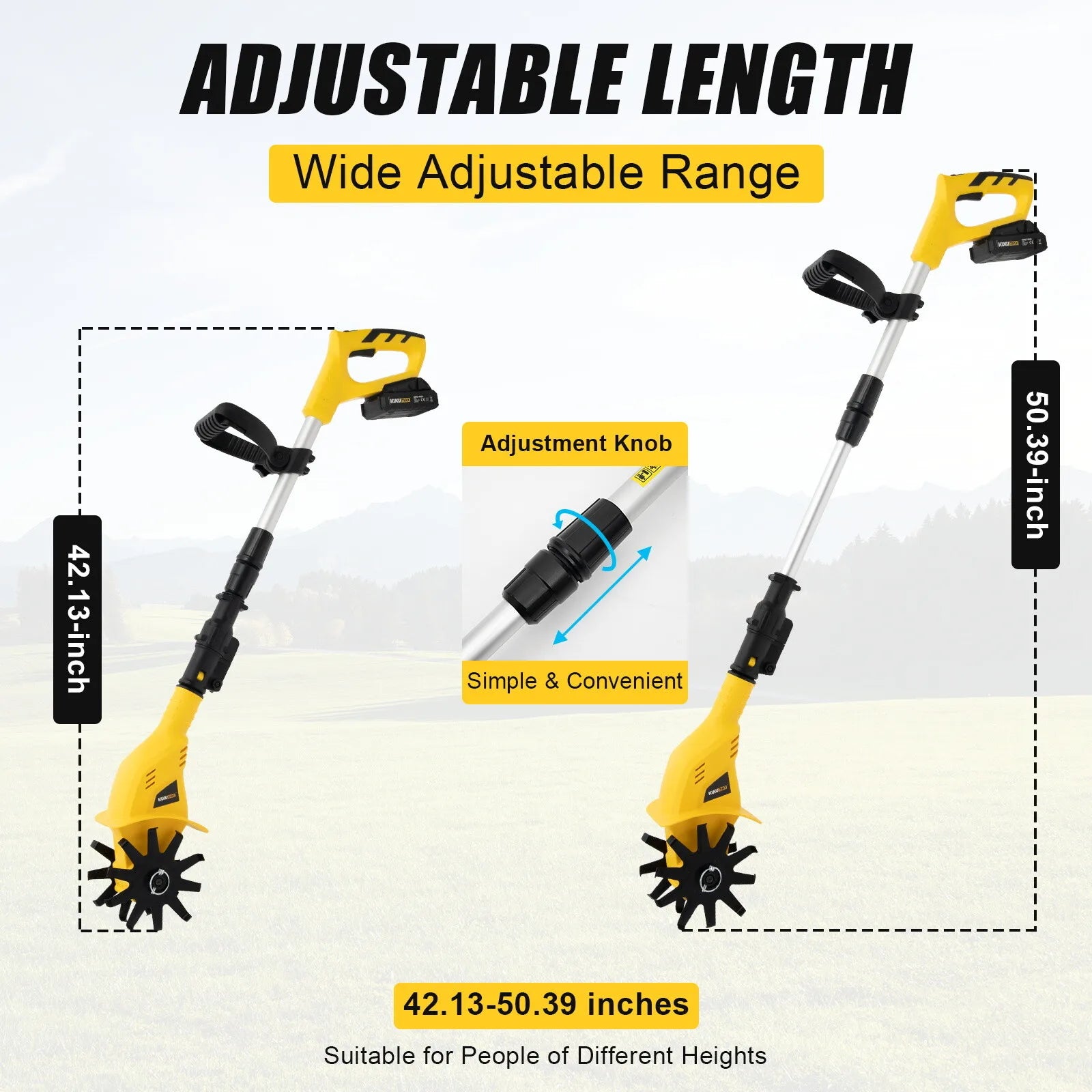 20V Cordless Electric Rototiller, Adjustable Height, 6.7Inch Tilling Depth, Lightweight.