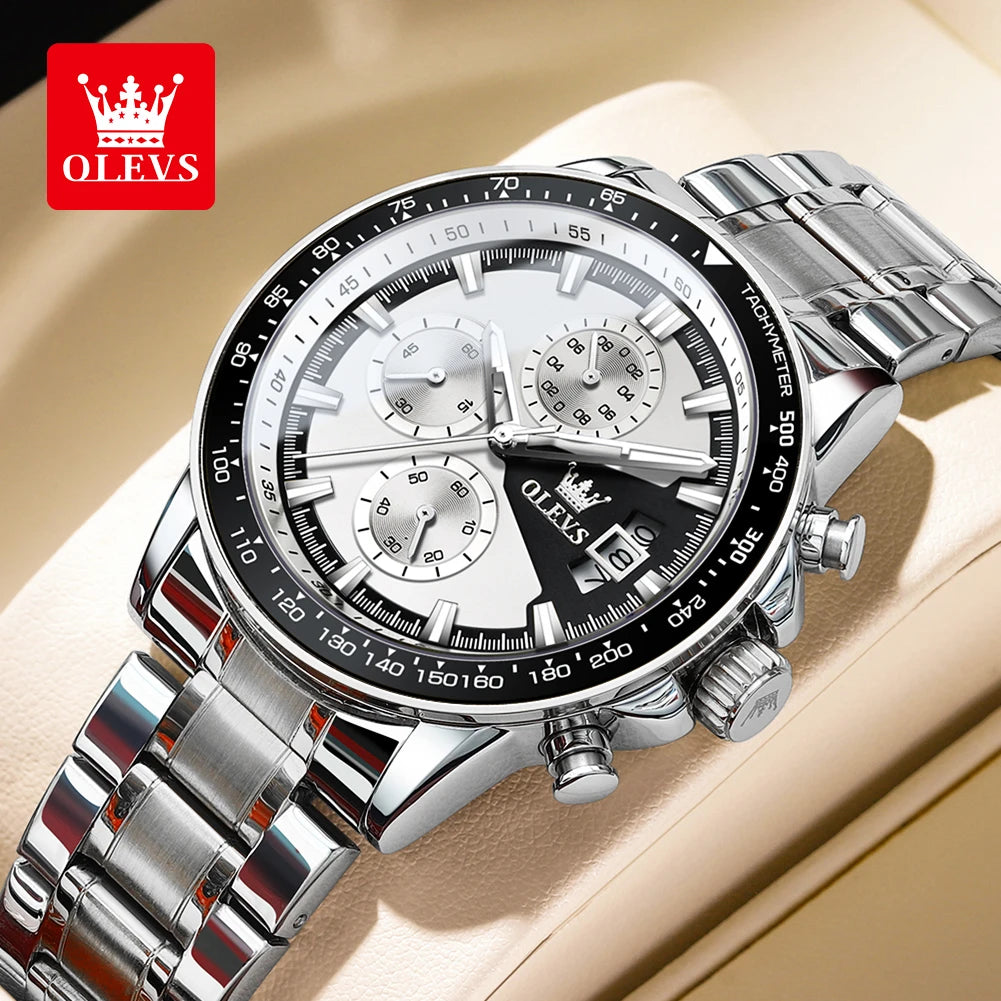 OLEVS Men's Watches, Casual Fashion, Chronograph, Waterproof, Stainless Steel, Luminous.