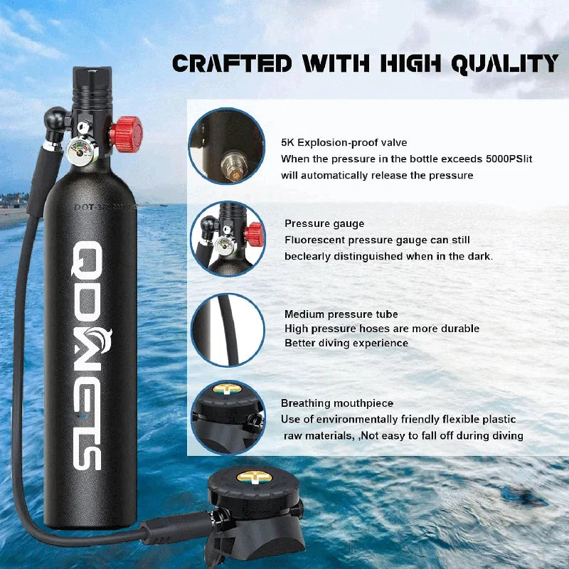 1L Scuba Diving Tank - Professional Diving Oxygen Cylinder - 15-25 Minutes QDWETS.