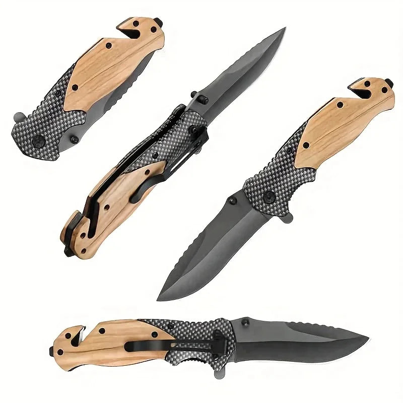 Tactical Rust-Resistant Steel EDC Knife. V-Ground Spear-Point Blade With Clip.