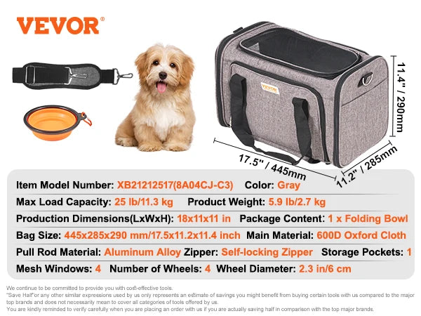 Pet Carrier- Breathable Backpack With Telescopic Handle- Wheels And Shoulder Strap.
