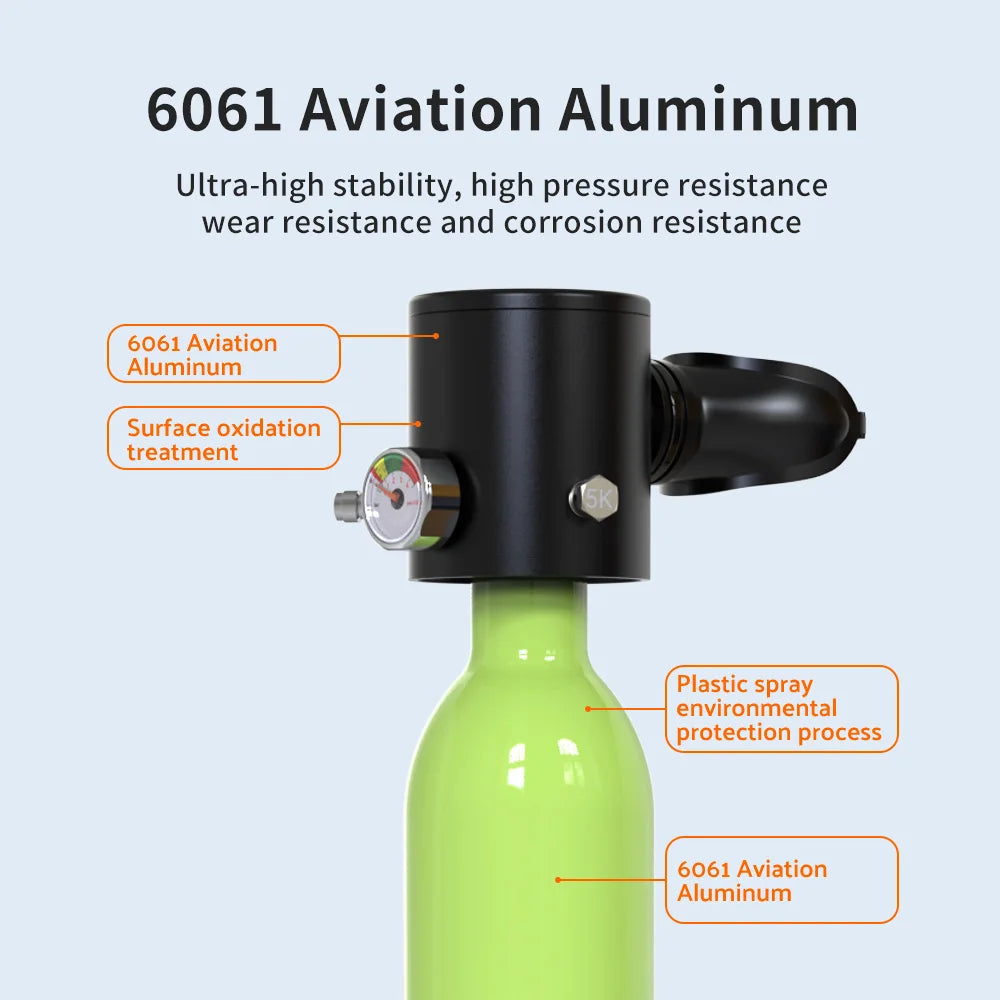 Scuba Diving Tank - 0.5L- 3000 PSI - Emergency Air Supply, Up To 10 Minutes Dive Time Backup.