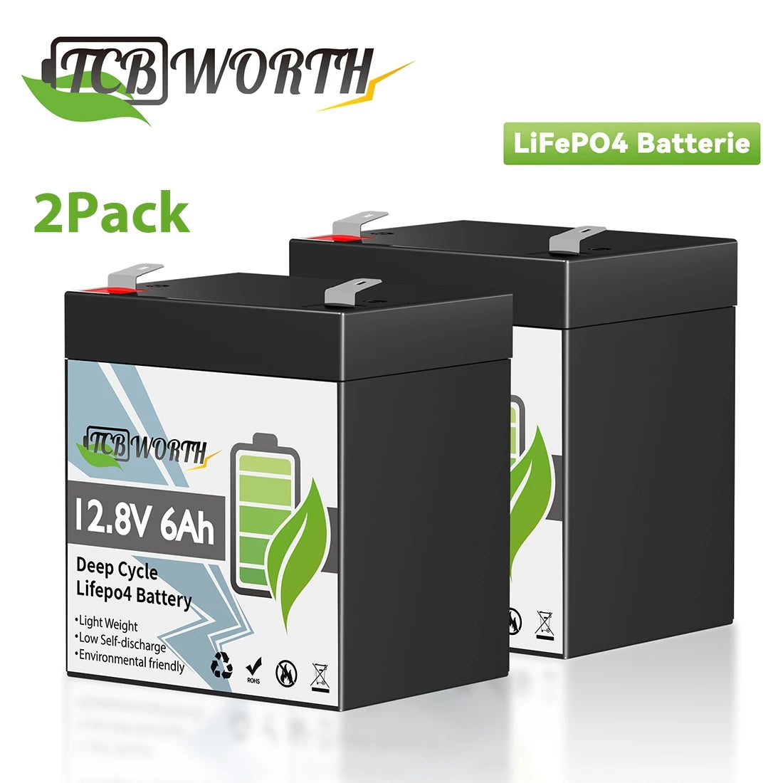 12V 6Ah Lithium Battery,3000+ Cycles, Rechargeable ,Lighting, ,Fish Finder, 2Pack.