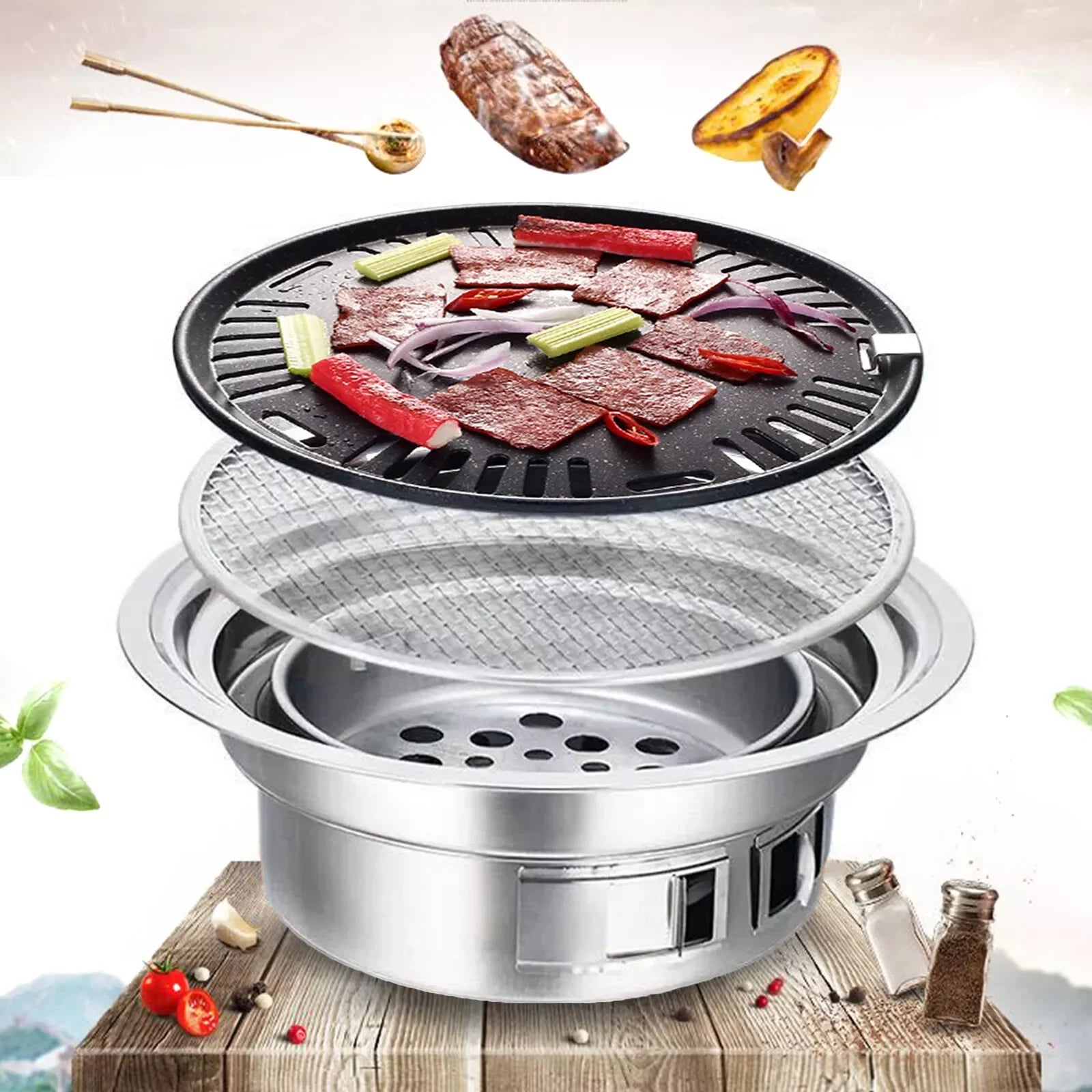 Korean Style Stainless Hibachi BBQ , Portable Picnic Table Grill .