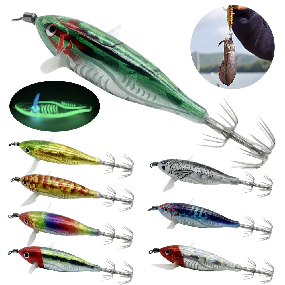 Horizontal wood Shrimp. 5.5g Luminous Floating lure. Squid Jigging, Shrimp ,Octopus.