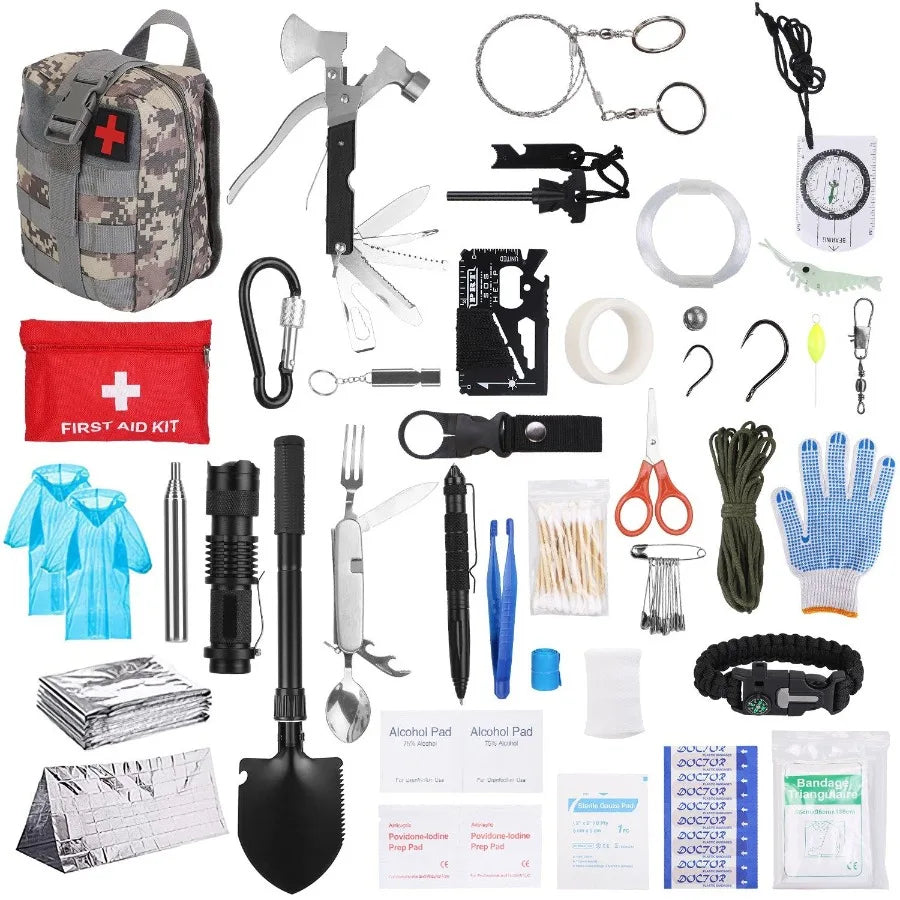 125Pcs Survival Kit - Professional Emergency Survival Gear. Tactical First Aid Kit. Outdoor Adventure.