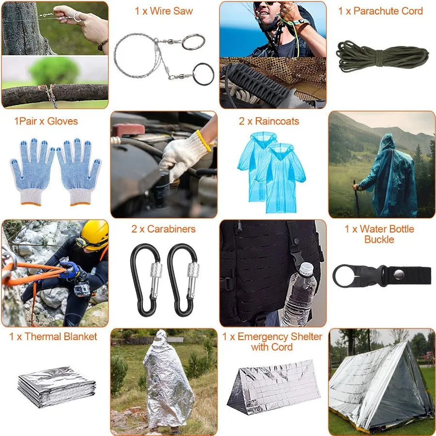 125Pcs Survival Kit - Professional Emergency Survival Gear. Tactical First Aid Kit. Outdoor Adventure.