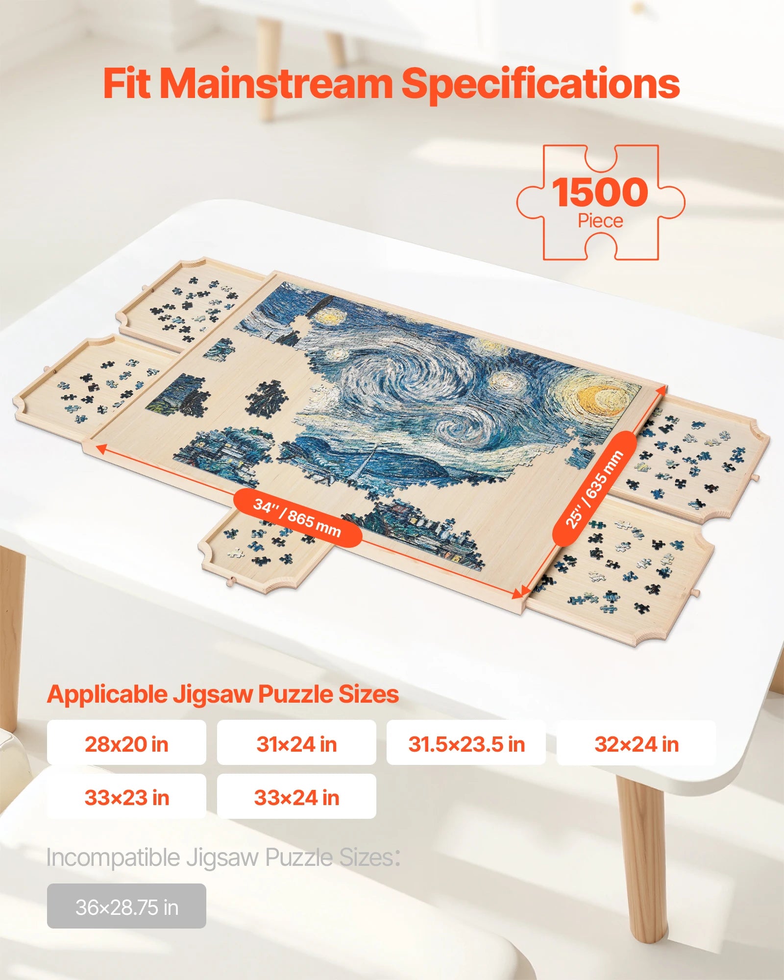 1500 Piece Rotating Puzzle Board with 5 Drawers and Cover. Jigsaw Puzzle Wooden Table