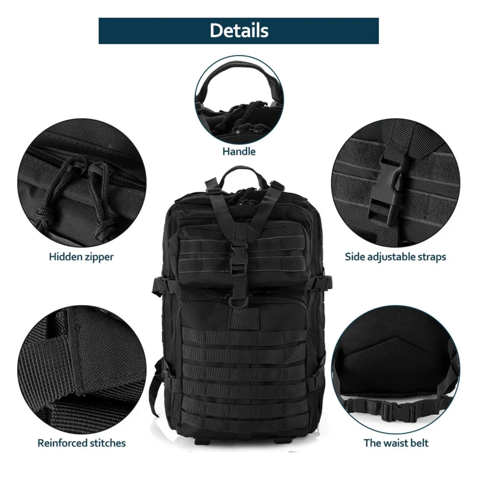 25L/50L Sturdy Nylon Waterproof, Tactical Camping, Hiking Backpack.