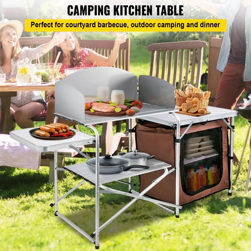 Bentism Camping Kitchen Station. Aluminum, Folding, Windshield, Storage Organizer.