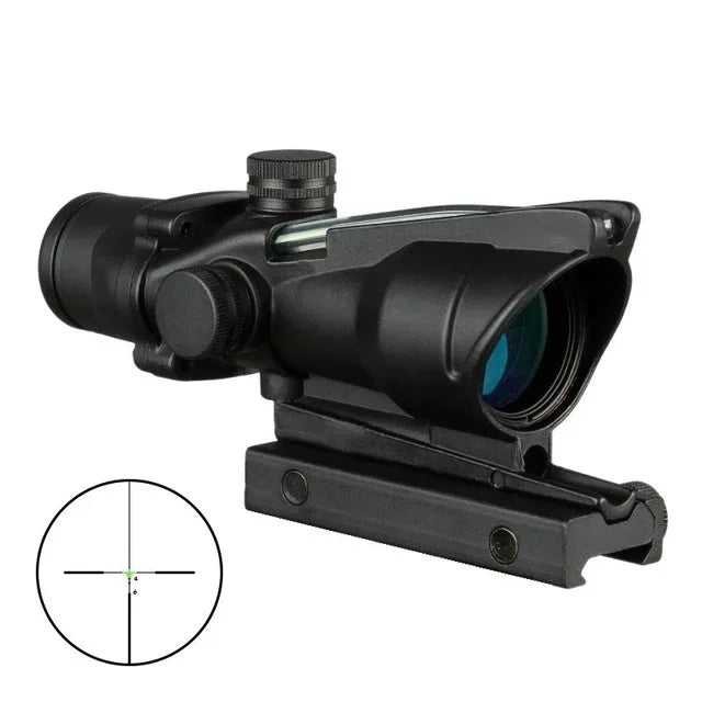 4X32 Hunting Rifle scope. Real Fiber Optics, Green, Red Dot Illuminated, Etched Optical Sight.