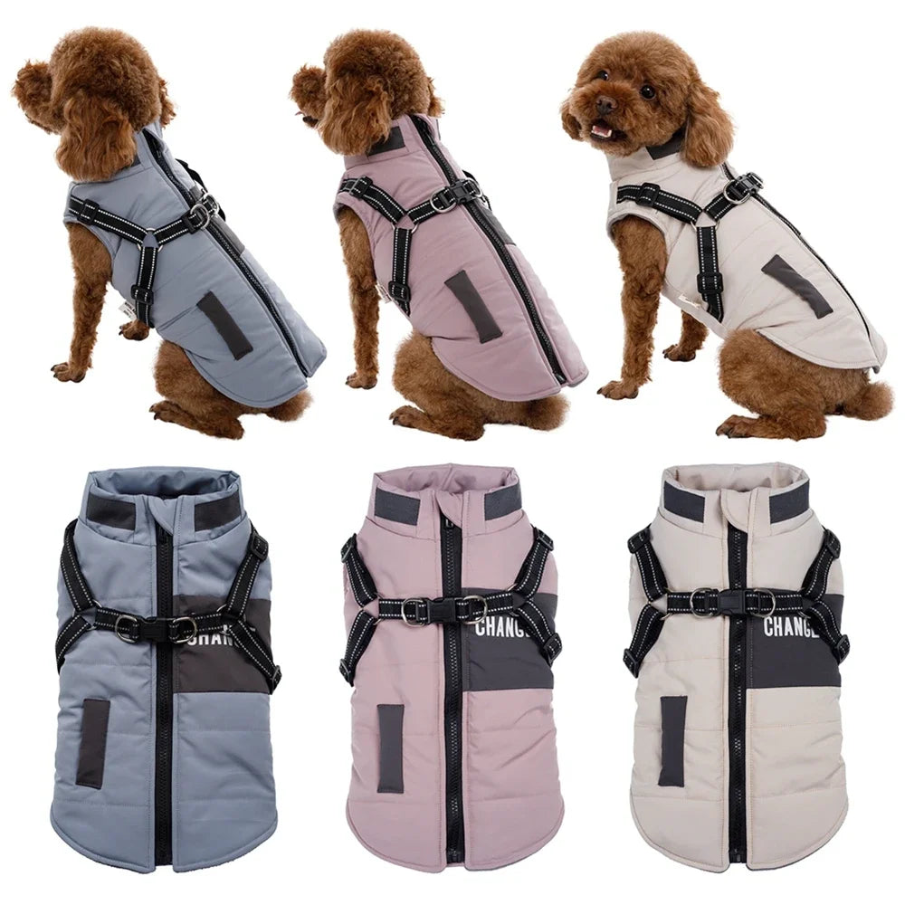 Dog Wind Breaker with Dual D Leash. Warm Dog Hoodie, Warm Dog Clothes.
