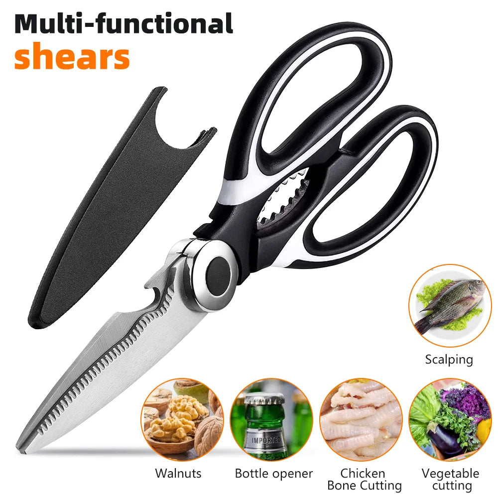 Multifunctional Kitchen Scissors. Stainless Steel, Cuts Bones, Easy Clean.