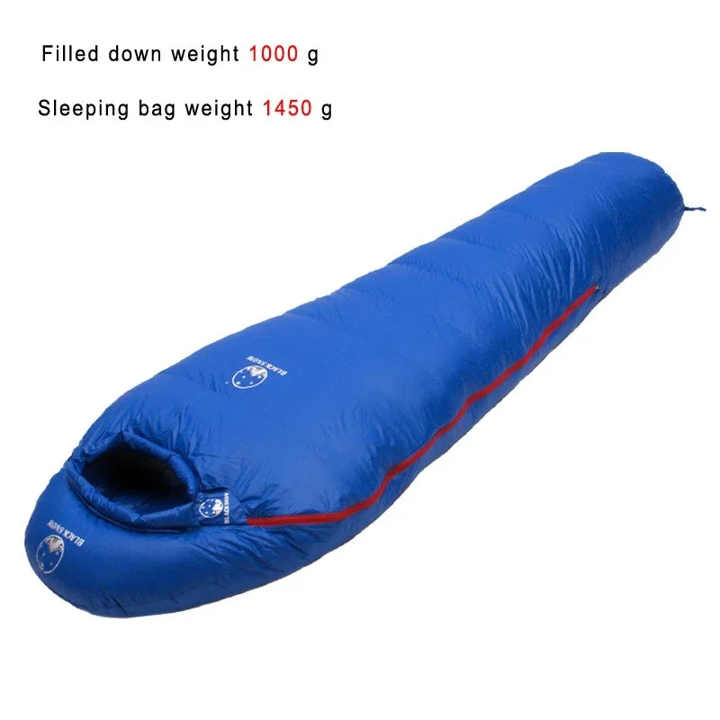White Goose Down Adult Mummy Style Sleeping Bag. Winter, 4 Thicknesses.