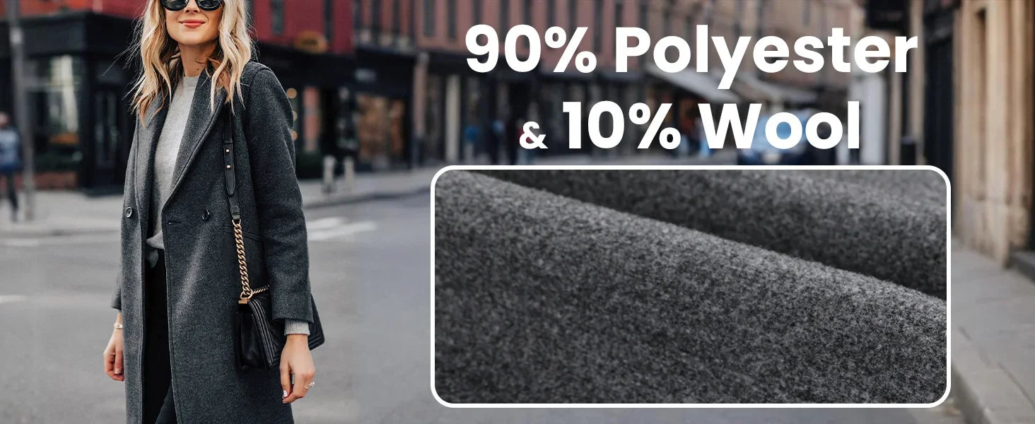Women's Winter Wool Coat. Notch Lapel, Single-Breasted .