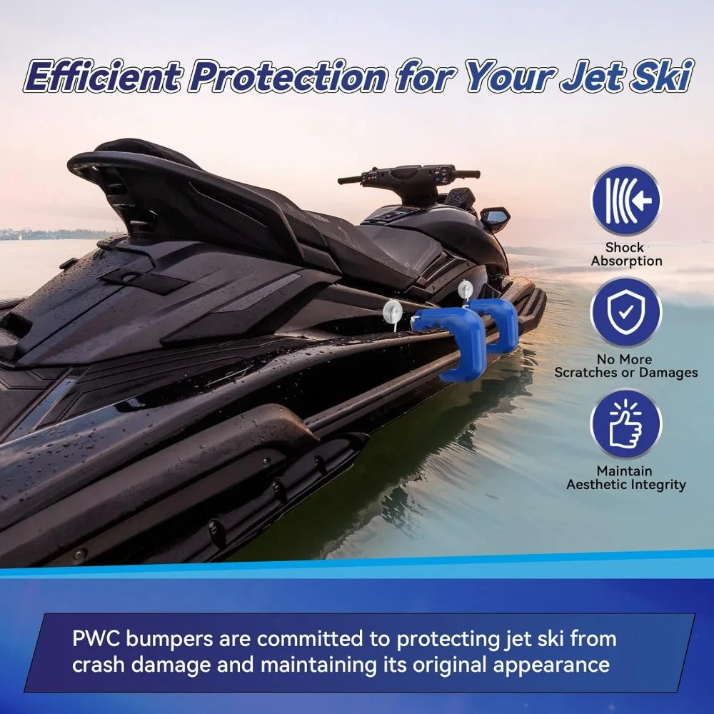 Jet Ski Bumpers For Docking, PWC Fenders Fit Yamaha Jet Ski. Wave Runner Accessories With Quick Attachment, 2 Pack, Blue